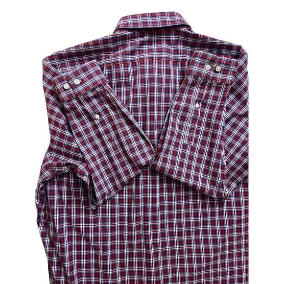 L.L. Bean Men's Red Blue Plaid Long Sleeve Button Up Cotton L Tall Large‎ Tall - Picture 5 of 9